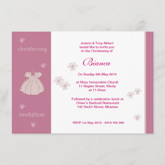 Invitaciones del bautizo del vestido de la fresa