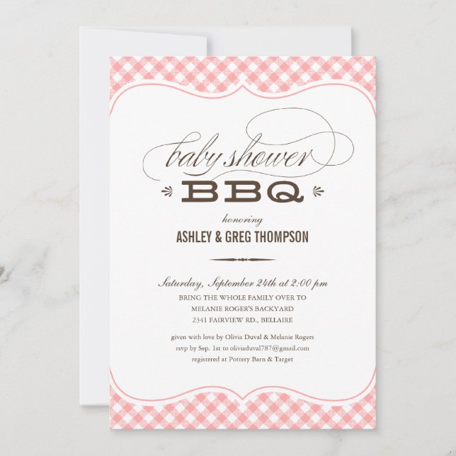 Invitaciones del Bbq Baby Shower - mantel rosado (Anverso)