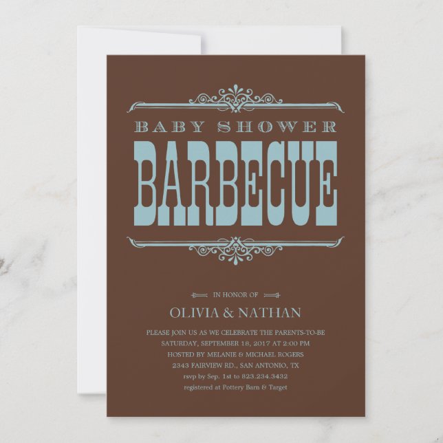 Invitaciones del Bbq de Baby Shower del muchacho (Anverso)