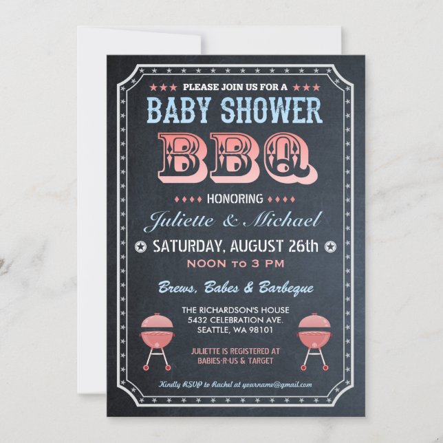 Invitaciones del Bbq de Baby Shower (pizarra) v.2 (Anverso)