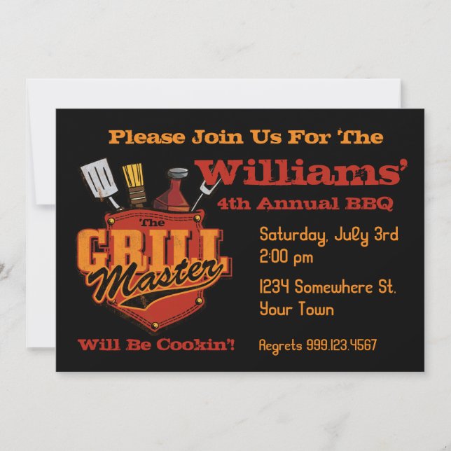 Invitaciones del Bbq de Grill Master del bolsillo (Anverso)