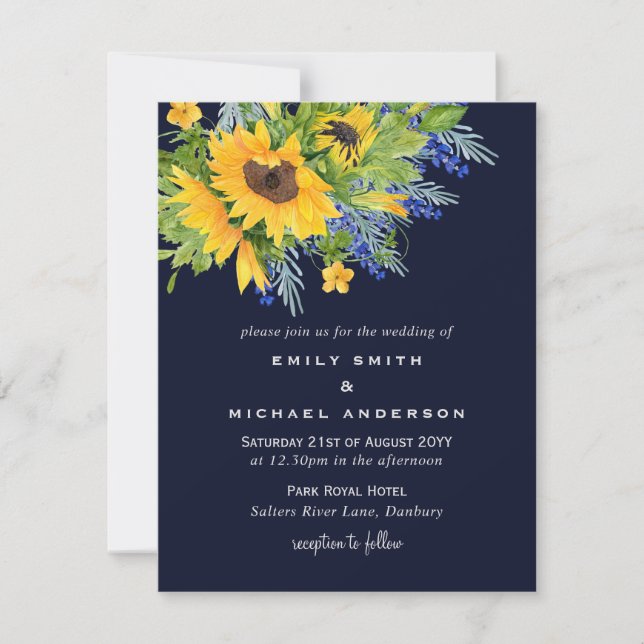 Invitaciones del Boda amarillo azul de la Marina d (Anverso)