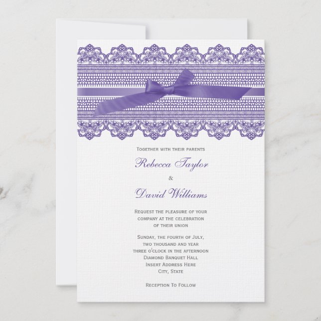 Invitaciones del boda del cordón y de la cinta (Anverso)