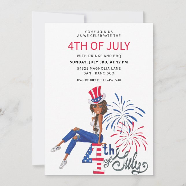 Invitaciones Del chica 4 De Julio (Anverso)