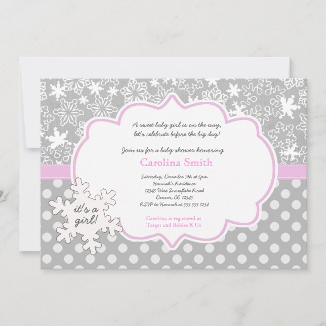 Invitaciones del chica de Baby Shower del invierno (Anverso)