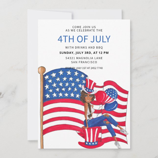 Invitaciones Del Chica Patriótico 4 De Julio (Anverso)
