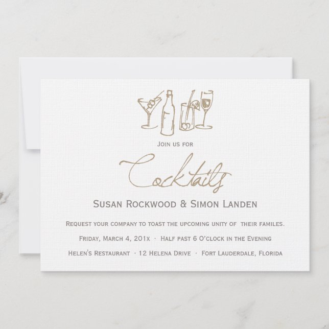 Invitaciones del cóctel de la boda el | Brown (Anverso)