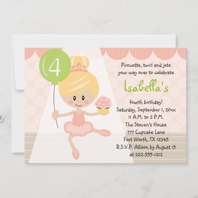 Invitaciones del cumpleaños de la bailarina de la (Anverso)