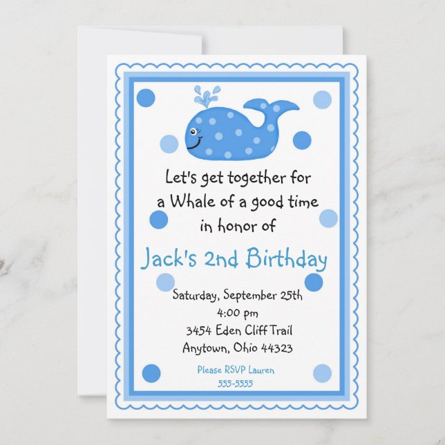 Invitaciones del cumpleaños de la ballena (Anverso)
