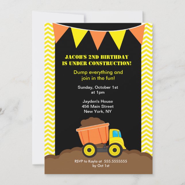 Invitaciones del cumpleaños de la construcción del (Anverso)