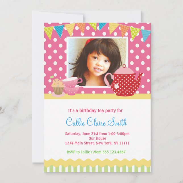 Invitaciones del cumpleaños de la fiesta del té de (Anverso)