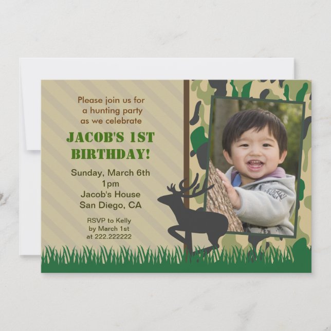 Invitaciones del cumpleaños de la foto de la caza (Anverso)