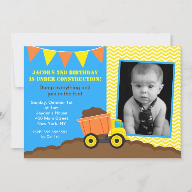 Invitaciones del cumpleaños de la foto del camión (Anverso)