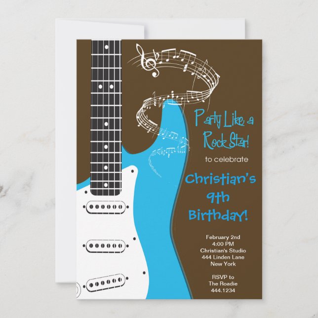 Invitaciones del cumpleaños de la guitarra de la (Anverso)