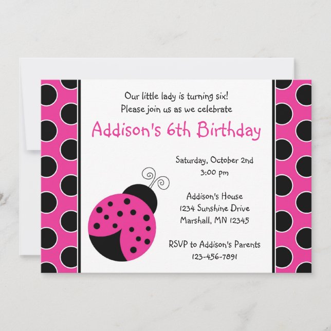 Invitaciones del cumpleaños de la mariquita de las (Anverso)