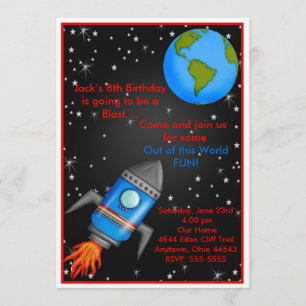 Invitaciones del cumpleaños de la nave de Rocket