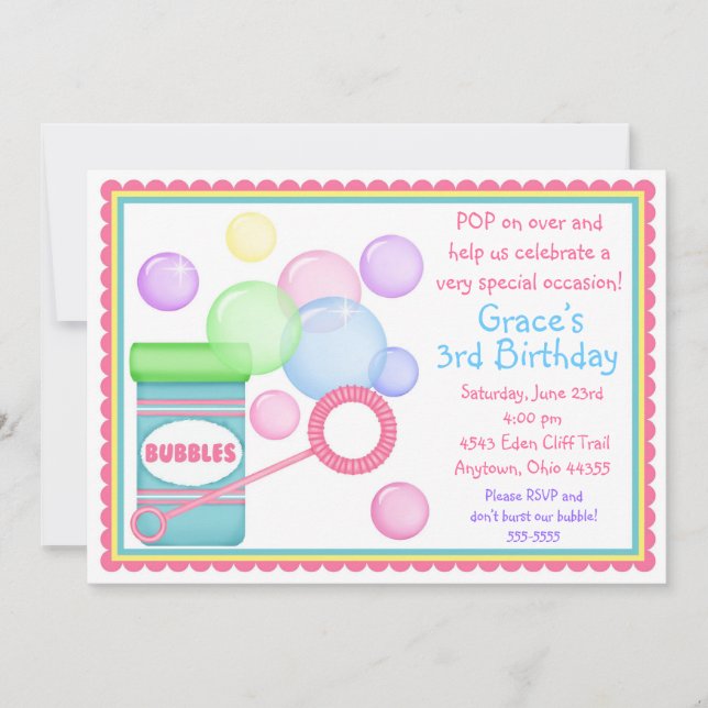Invitaciones del cumpleaños de las burbujas que (Anverso)