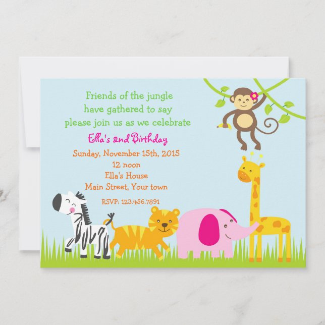 Invitaciones del cumpleaños de los animales del (Anverso)