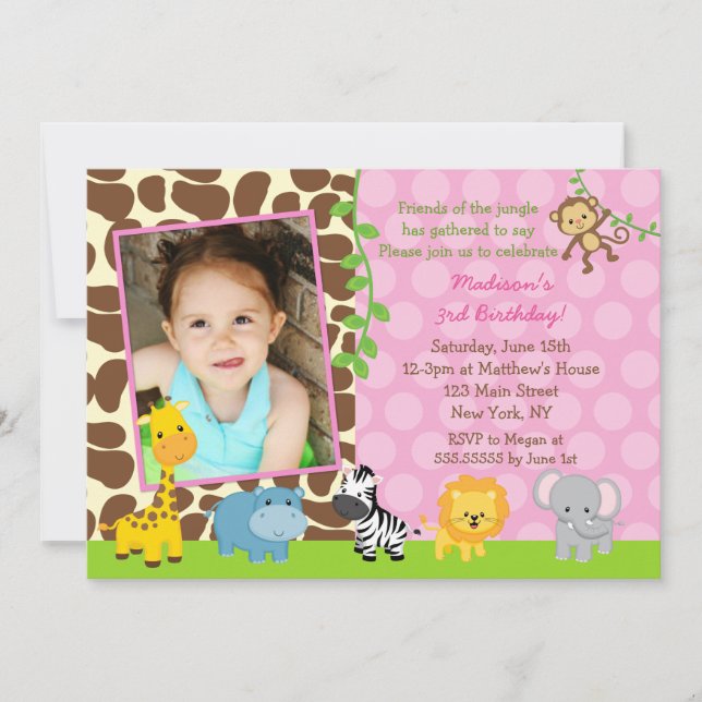 Invitaciones del cumpleaños de los animales del (Anverso)