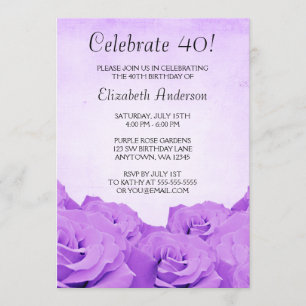 Invitaciones del cumpleaños de los rosas púrpuras