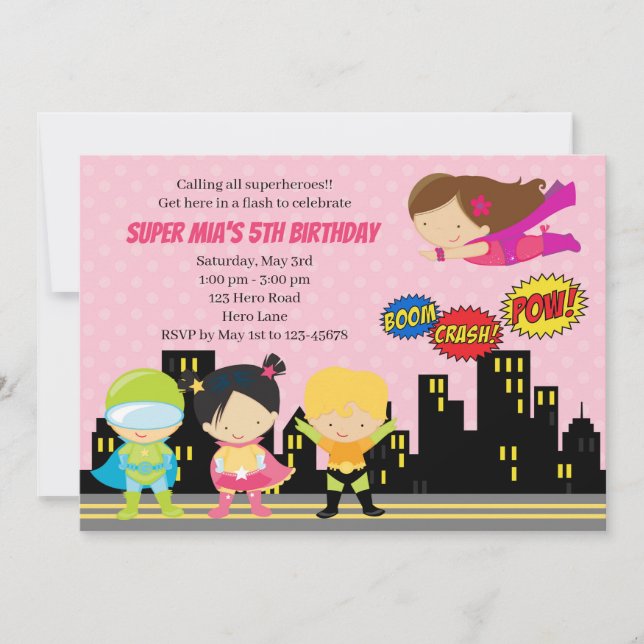 Invitaciones del cumpleaños de los super héroes (Anverso)