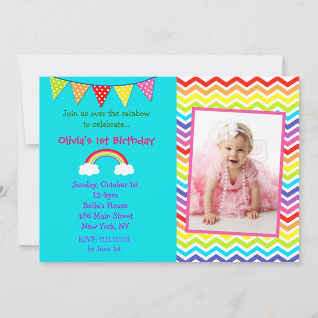Invitaciones del cumpleaños del arco iris (Anverso)