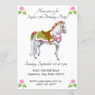 Invitaciones del cumpleaños del caballo del Rose