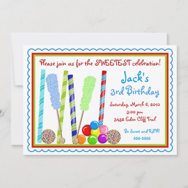 Invitaciones del cumpleaños del caramelo (Anverso)