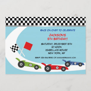 Invitaciones del cumpleaños del coche de carreras