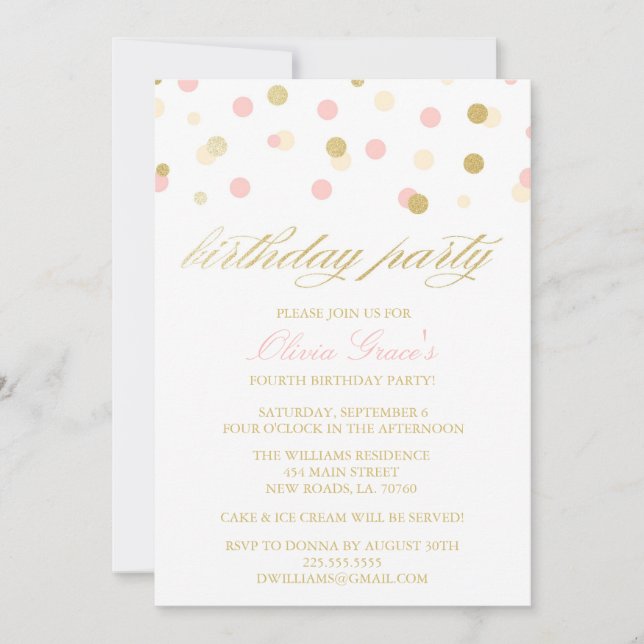 Invitaciones del cumpleaños del confeti del (Anverso)