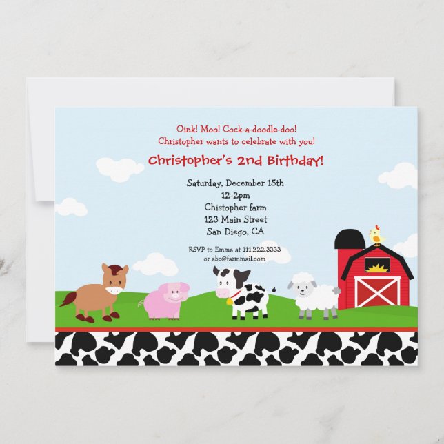 Invitaciones del cumpleaños del corral de la (Anverso)