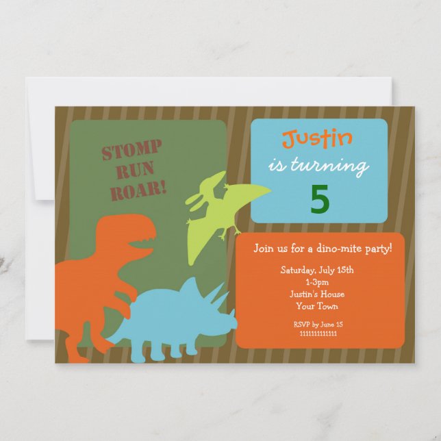 Invitaciones del cumpleaños del dinosaurio (Anverso)