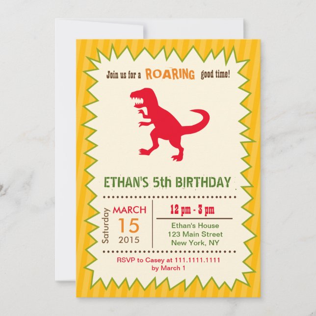 Invitaciones del cumpleaños del dinosaurio (Anverso)
