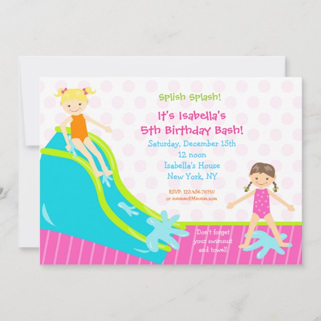 Invitaciones del cumpleaños del fiesta del agua (Anverso)