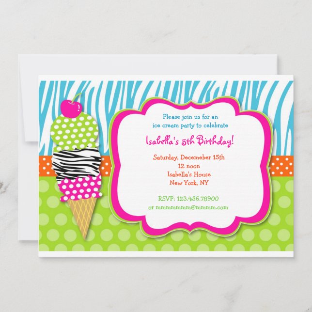 Invitaciones del cumpleaños del fiesta del helado (Anverso)
