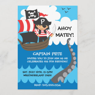 Invitaciones del cumpleaños del niño del pirata