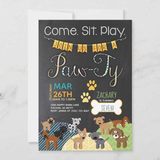 Invitaciones del cumpleaños del perrito del perro (Anverso)