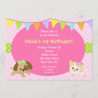 Invitaciones del cumpleaños del perro del gato del