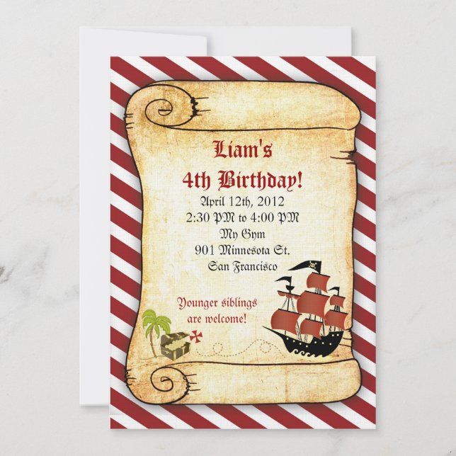 Invitaciones del cumpleaños del pirata (Anverso)