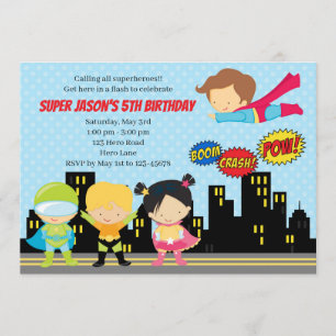 Invitaciones del cumpleaños del super héroe