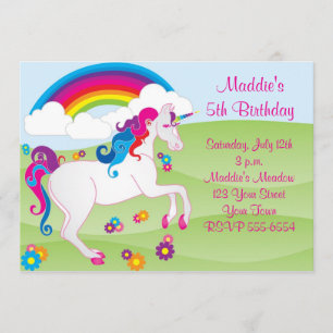 Invitaciones del cumpleaños del unicornio del arco