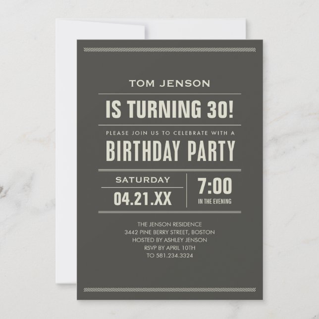 Invitaciones del cumpleaños para los adultos (Anverso)