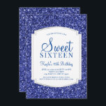 Invitaciones del dulce 16 del purpurina del azul<br><div class="desc">Invitaciones del dulce 16 del purpurina del azul real. Estas invitaciones se diseñan con purpurina azul y un fondo acentuado plata con clase. Hecho para el special por adolescencias, esta invitación del dulce dieciséis de la chispa será una introducción fantástica a su día especial. Las fuentes de coordinación adicionales del...</div>