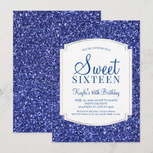 Invitaciones del dulce 16 del purpurina del azul