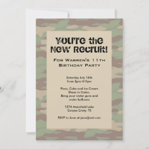 Invitaciones del ejército de los chicos de Camo