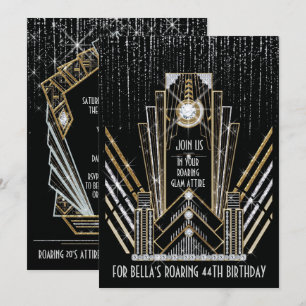 Invitaciones del fiesta de Bling del art déco del