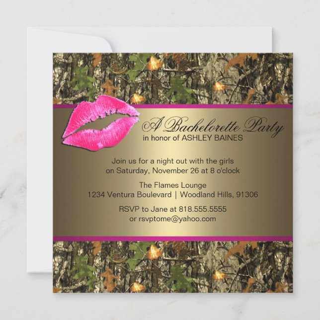 Invitaciones del fiesta de Camo Bachelorette del (Anverso)
