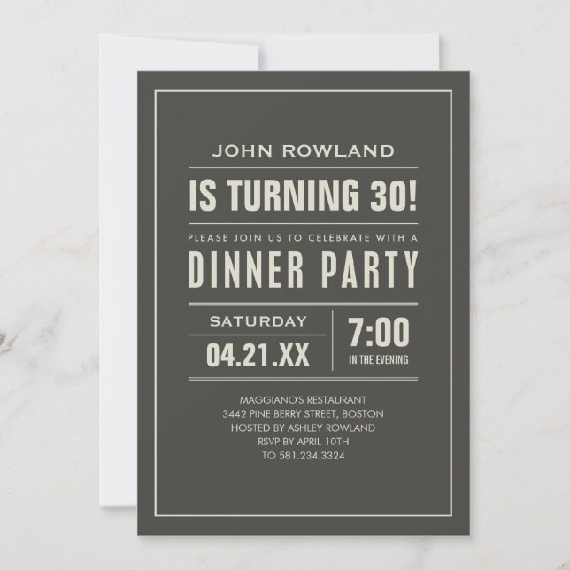 Invitaciones del fiesta de cena del cumpleaños (Anverso)