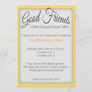 Invitaciones del fiesta de cena en amarillo
