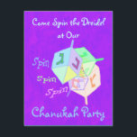 Invitaciones del fiesta de Dreidel Chanukah de la<br><div class="desc">Los dreidels de giro multicolores múltiples con las palabras "hacen girar vuelta de la vuelta". Diseño de Chanukah. Invitaciones de encargo del fiesta de Chanukah - apenas complete su propia información.</div>